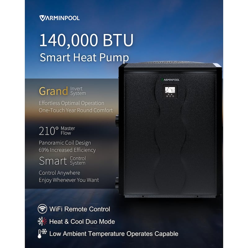 140000 BTU Full DC Inverter Pool Heat Pump for 42000 Gallon Pools