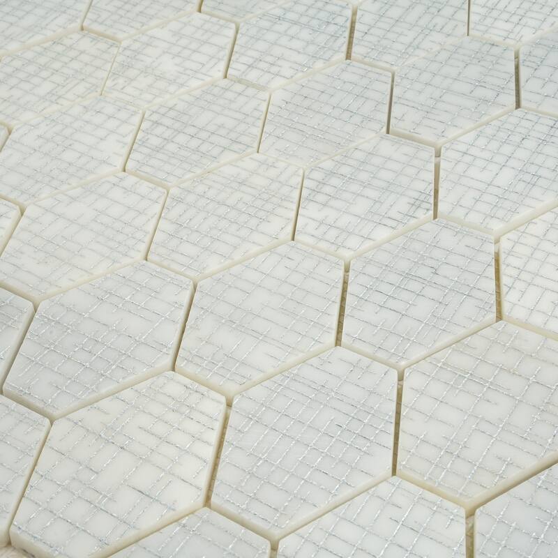Artisana 12x12 in. White Silver Textured, Foiled Stone Hexagon Mosaic Wall and Floor Tile (5.08 sq ft/case, 5-Pack)