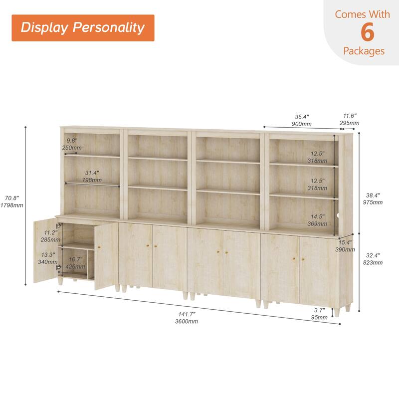 Modern 71" Tall Bookcase with Shelves & Storage Cabinet for Home Office