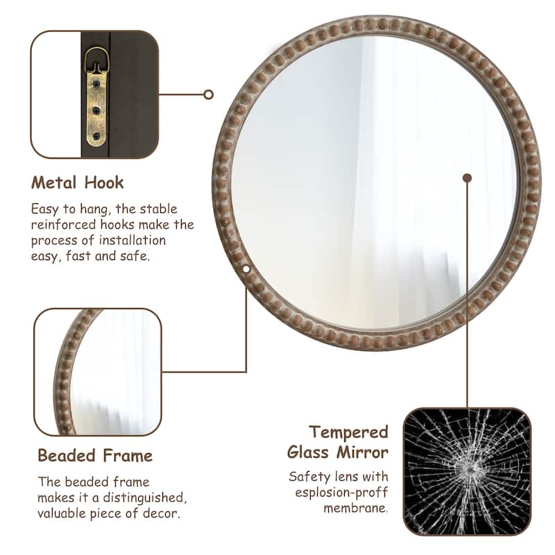 COZAYH Distressed Wood Frame Accent Mirror, Rustic Farmhouse Style Decorative Wall Mirror