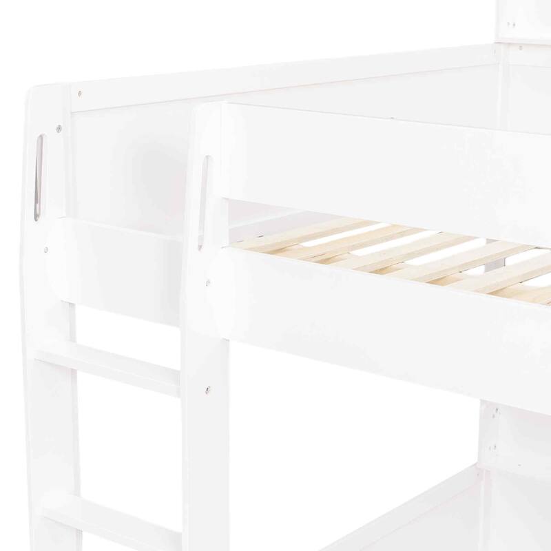 GDFStudio - TwinPeak Modern Wooden Queen over Queen Bunk Bed with Storage Shelves and USB Ports