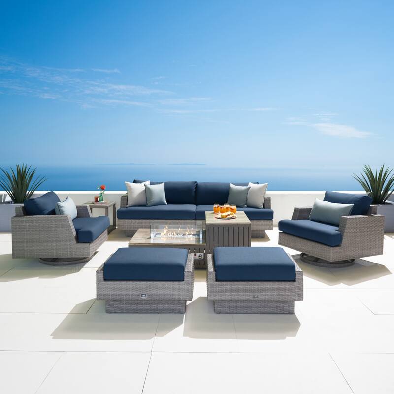 Portofino Comfort 8 Piece Sunbrella Outdoor Patio Motion Fire Seating