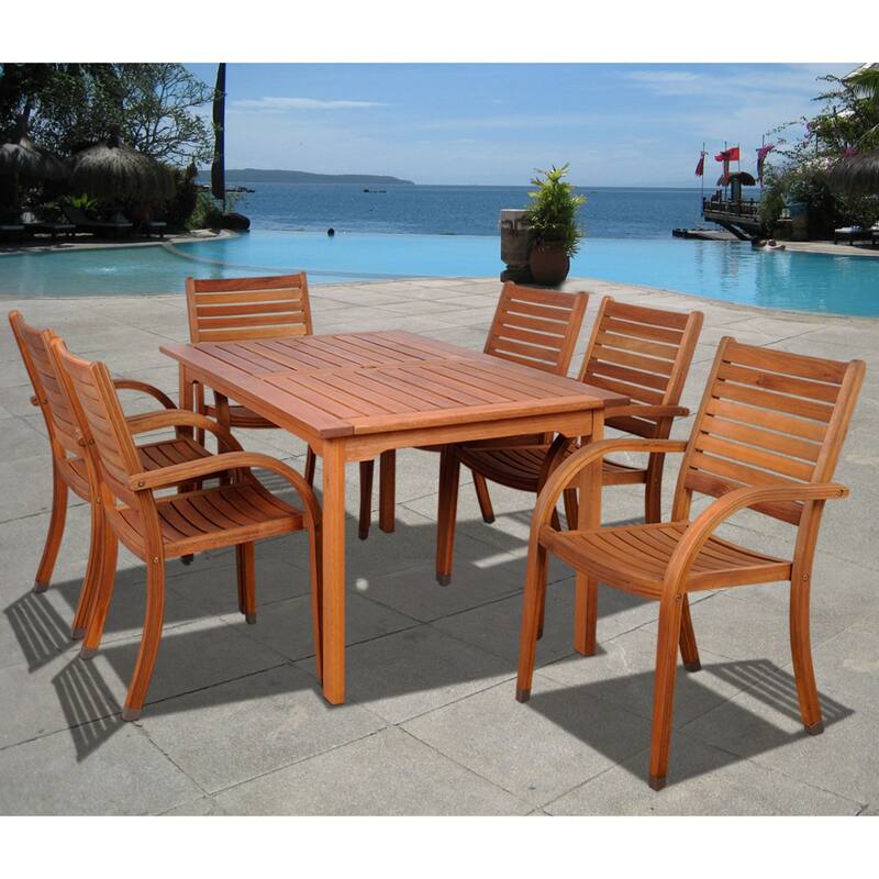 7-Piece Brown Arizona Eucalyptus Rectangular Patio Dining Set 59"