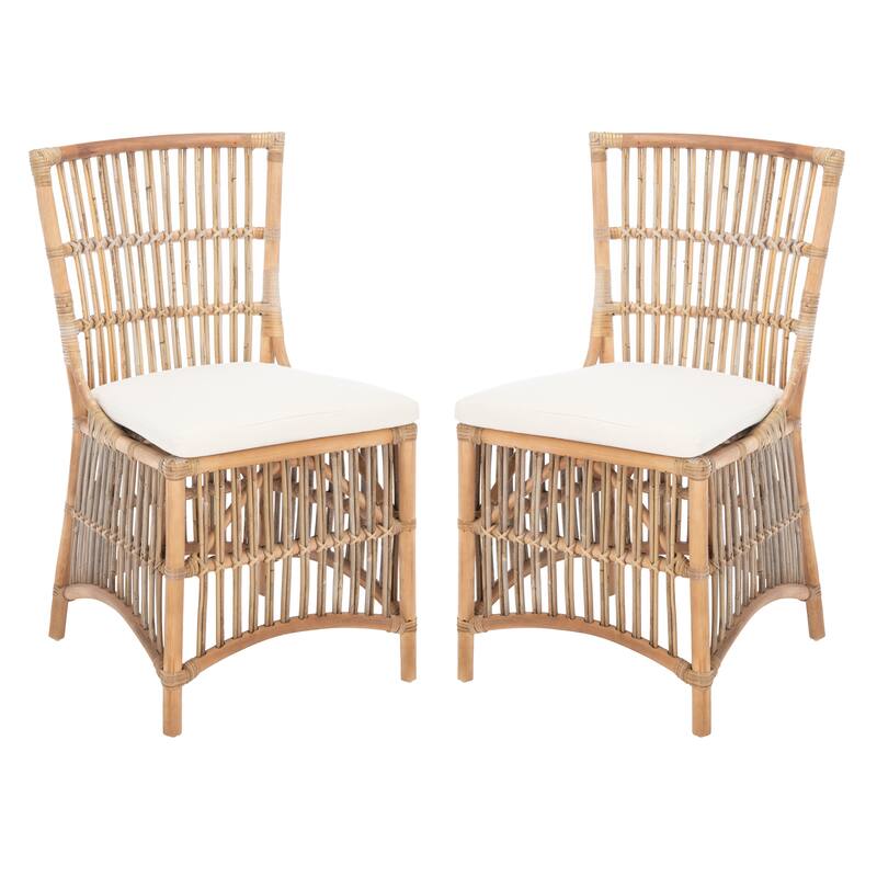 SAFAVIEH Patty Rattan Accent Chair with Cushion (Set of 2) - 19.7" W x 22.1" L x 35.4" H - 20Wx22Dx35H - Grey White Wash/ White