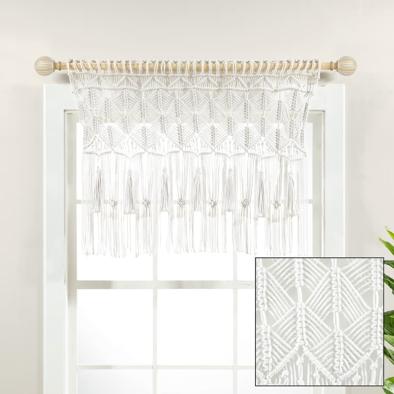 Lush Decor Boho Macrame Tassel Cotton Valance/Kitchen Curtain/Wall Decor Single - 30" x 40"