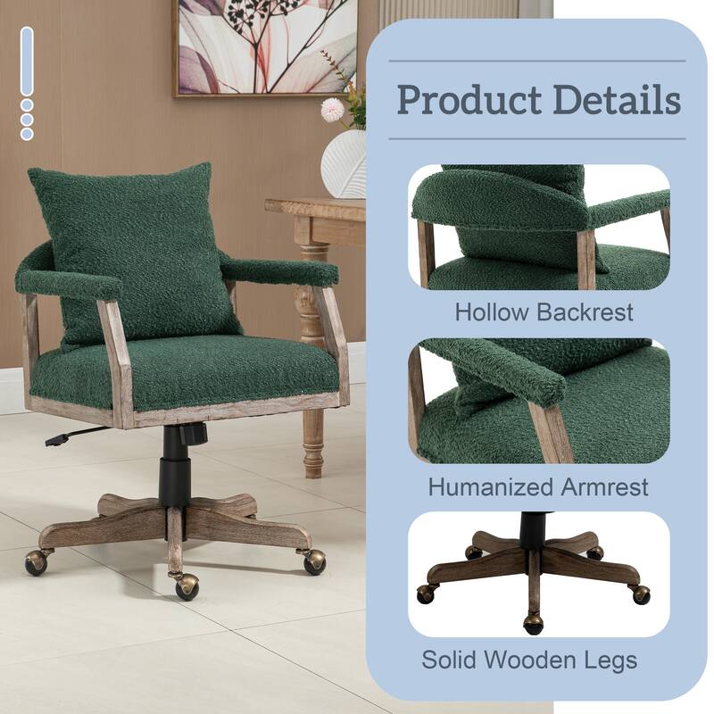 Boucle Upholstered Swivel Adjustable Height Homeoffice Chair With Wood Legs