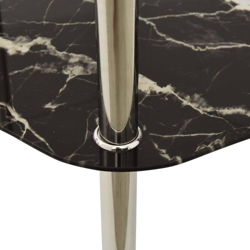 vidaXL 2-Tier Side Table Transparent & Black 15"x15"x19.7" Tempered Glass - 15" x 15" x 19.7"