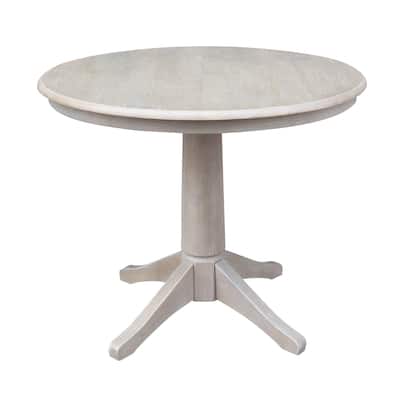 Round Top 36" x 36" Solid Wood Pedestal Table in Washed Gray Taupe