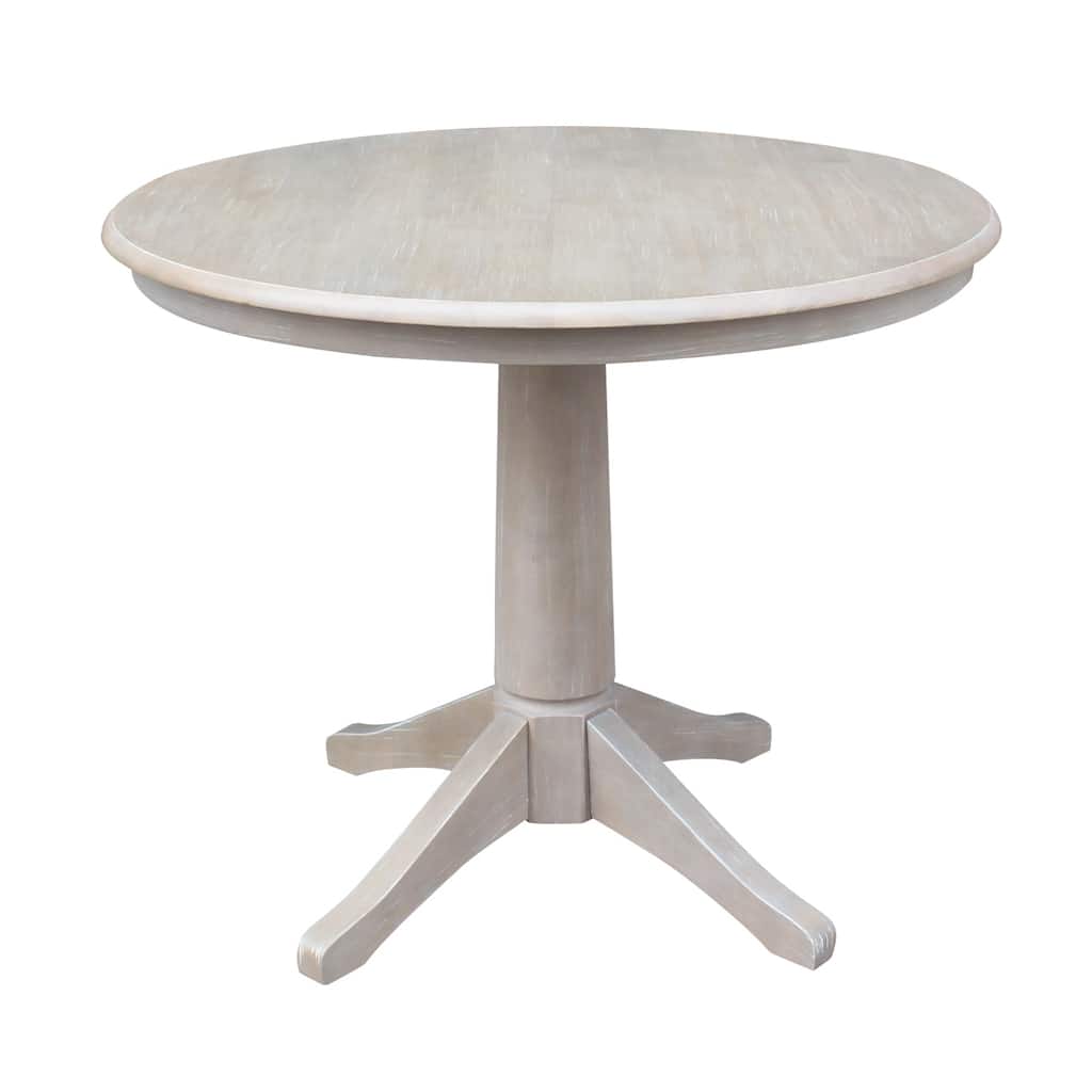 Round Top 36" x 36" Solid Wood Pedestal Table in Washed Gray Taupe