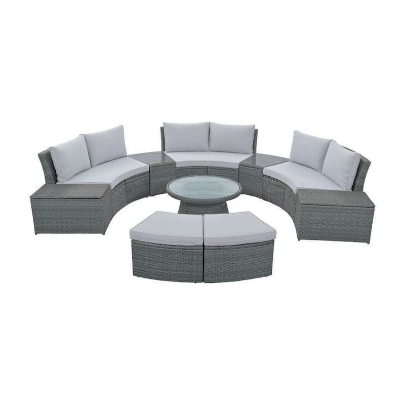 Abrihome 10-Piece Outdoor Sectional Half Round Patio Rattan Sofa Set,Light Gray