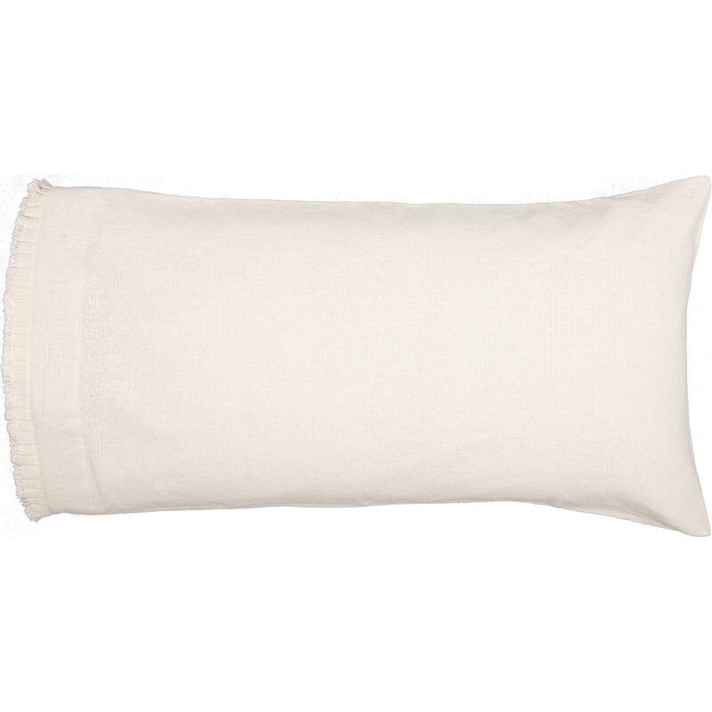 Burlap Antique White King Pillow Case w/ Fringed Ruffle Set of 2 21x40