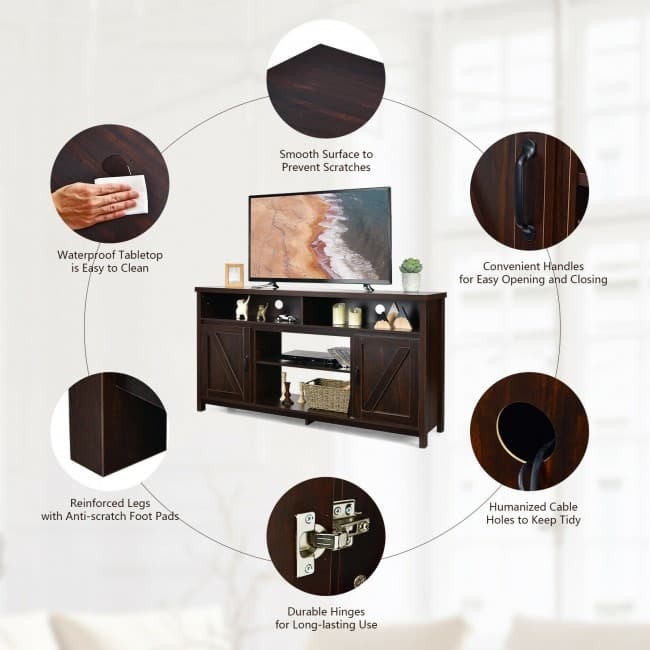 59 Inch TV Stand Media Center Console Cabinet with Barn Door for TV's 65 Inch - 59" x 16" x 32.5" (L x W x H)