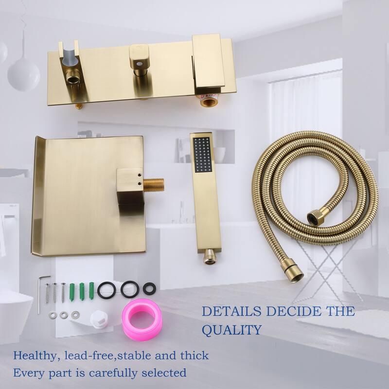 Wall Mounted 2 Handle Bathtub Faucet with Waterfall Spout in Black/Gold/Nickel