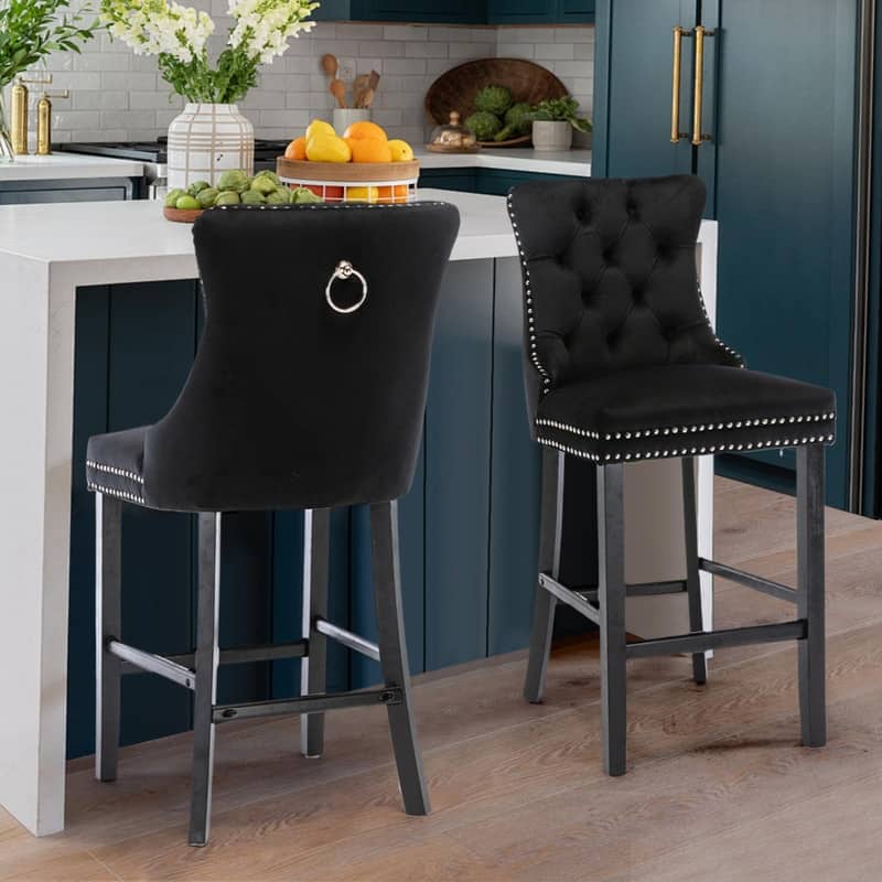 Wing Back Velvet Tufted Nailhead Barstools(Set of 4)