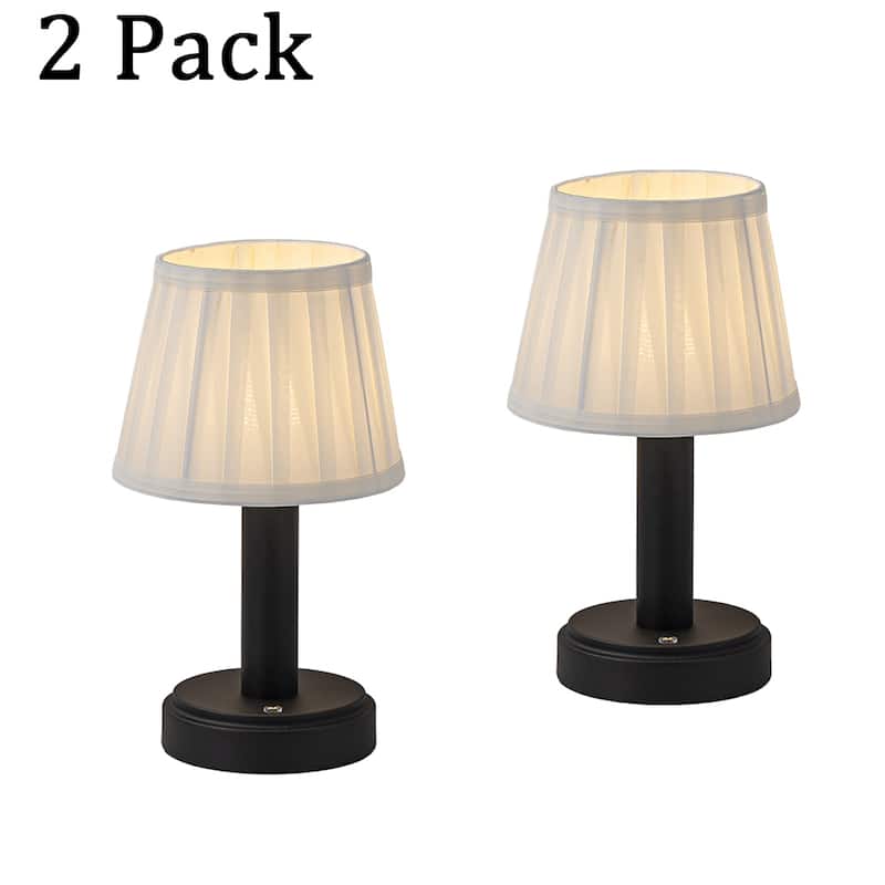 11'' Vintage Rechargeable Cordless LED Table Lamp Touch Control Mini Desk Lamp with Fabric Shade for Bedroom Living Room(2 Pack) - Black