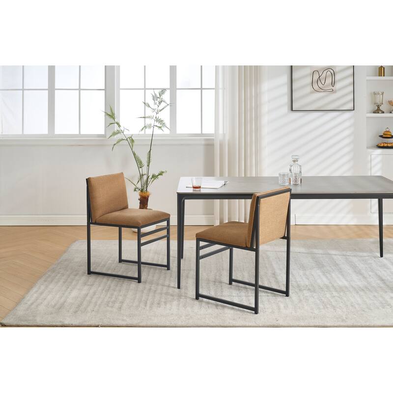 Modern Linen 2 Piece Kitchen Dining Chair Set with Cushion, Backrest, Metal Legs for Dining Room Kitchen Living Room Bedroom