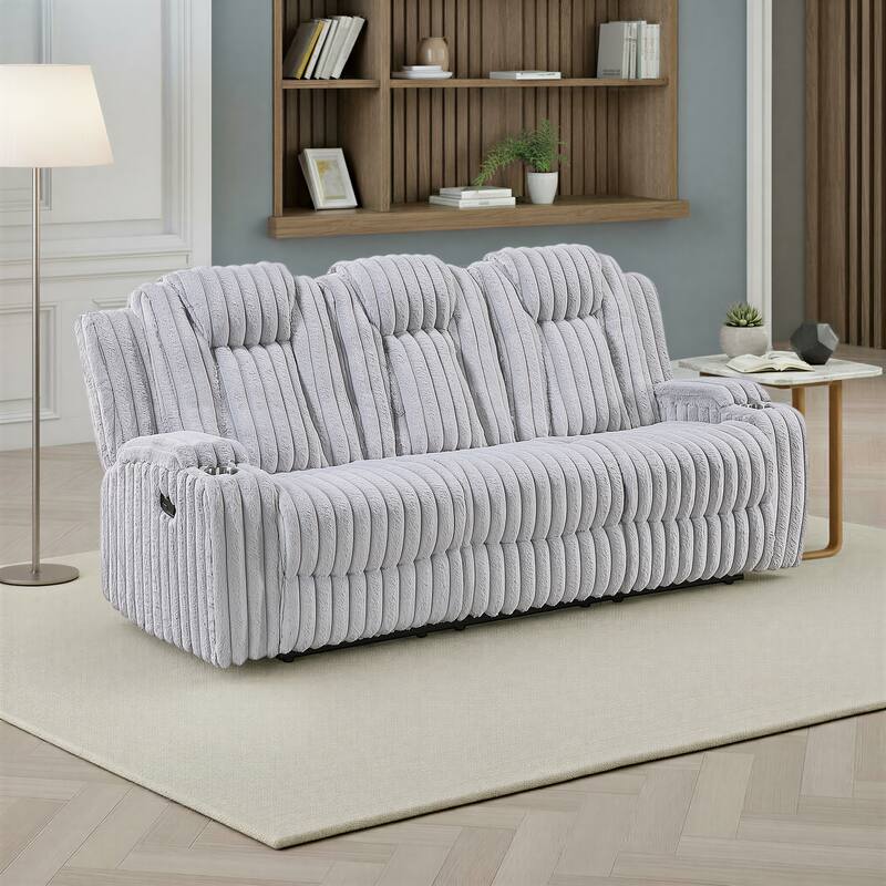 Brynda 84.5" Corduroy Manual Double Reclining Sofa with Cup Holders