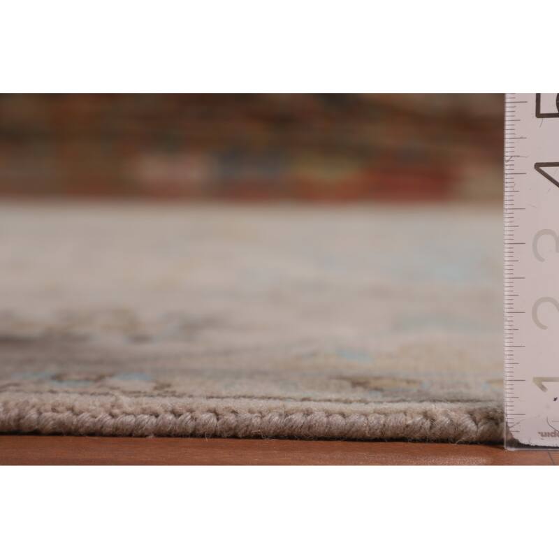 All-Over Beige Oushak Indian Area Rug Hand-Knotted Wool Carpet - 9'2" x 11'8"