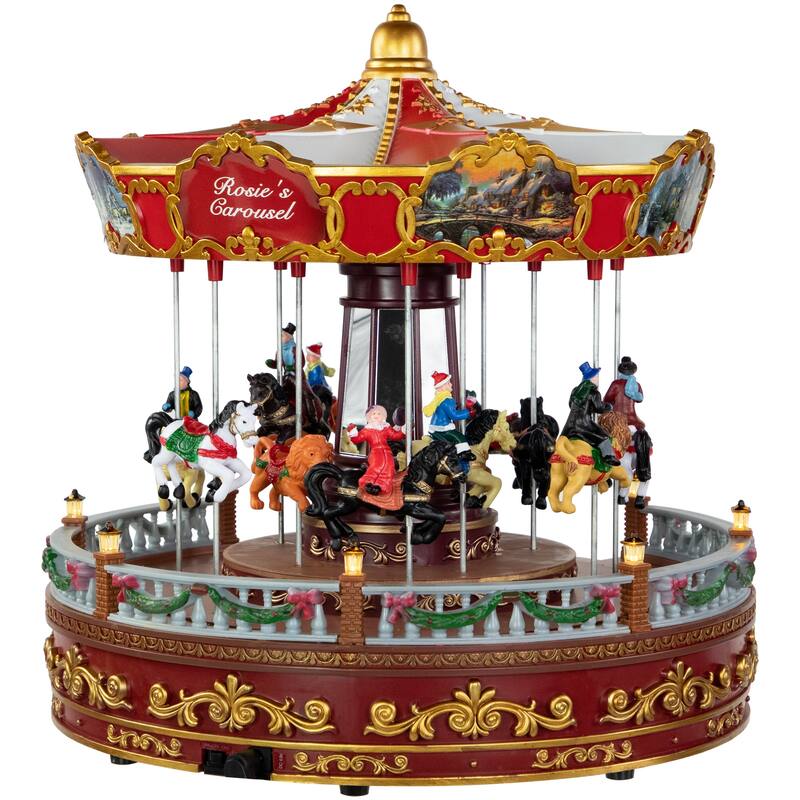 14" LED Lighted Animated and Musical Carousel Christmas Decoration