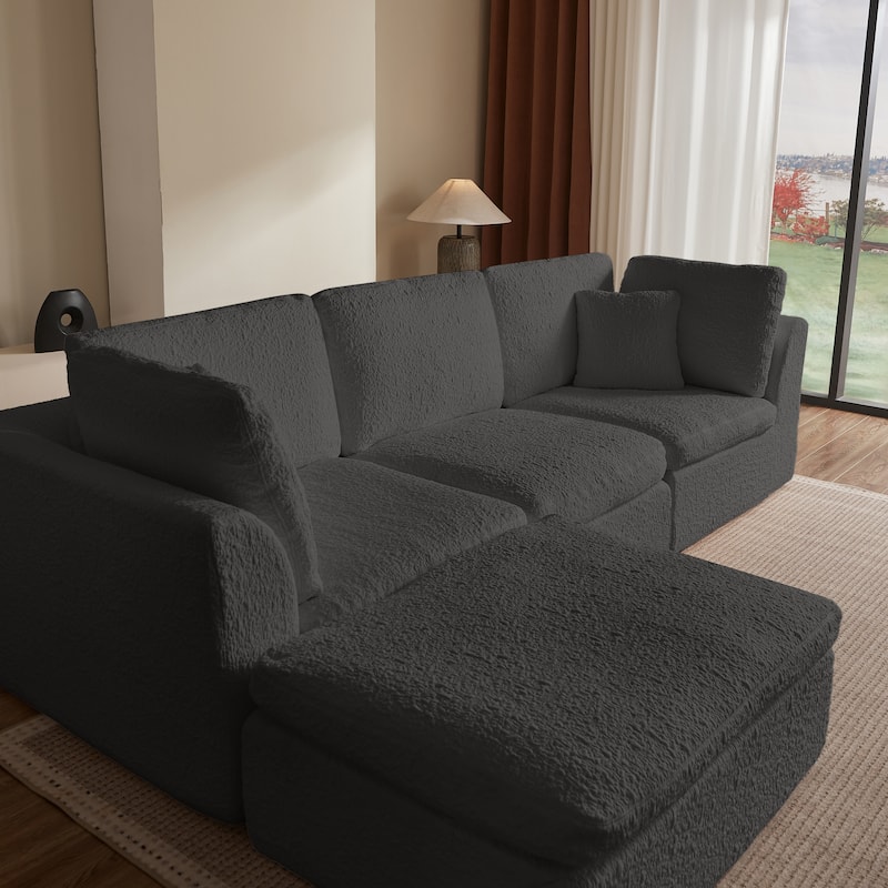 110" Cloud Sectional Couches for Living Room, Convertible L-Shape Couch with Ottoman, 3 Seater Modular Sectional Sofa