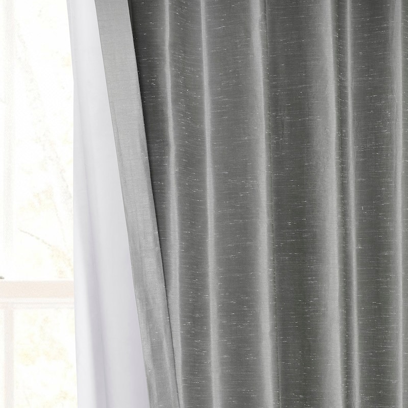 Exclusive Fabric Storm Grey Faux Textured Dupioni Silk Curtains (1 Panel)