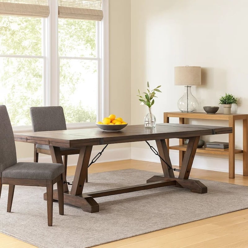 Yael Dining Table, 108-140 Inch 8 to 14 Seater, Brown Mahogany Wood - Natural Brown, Black