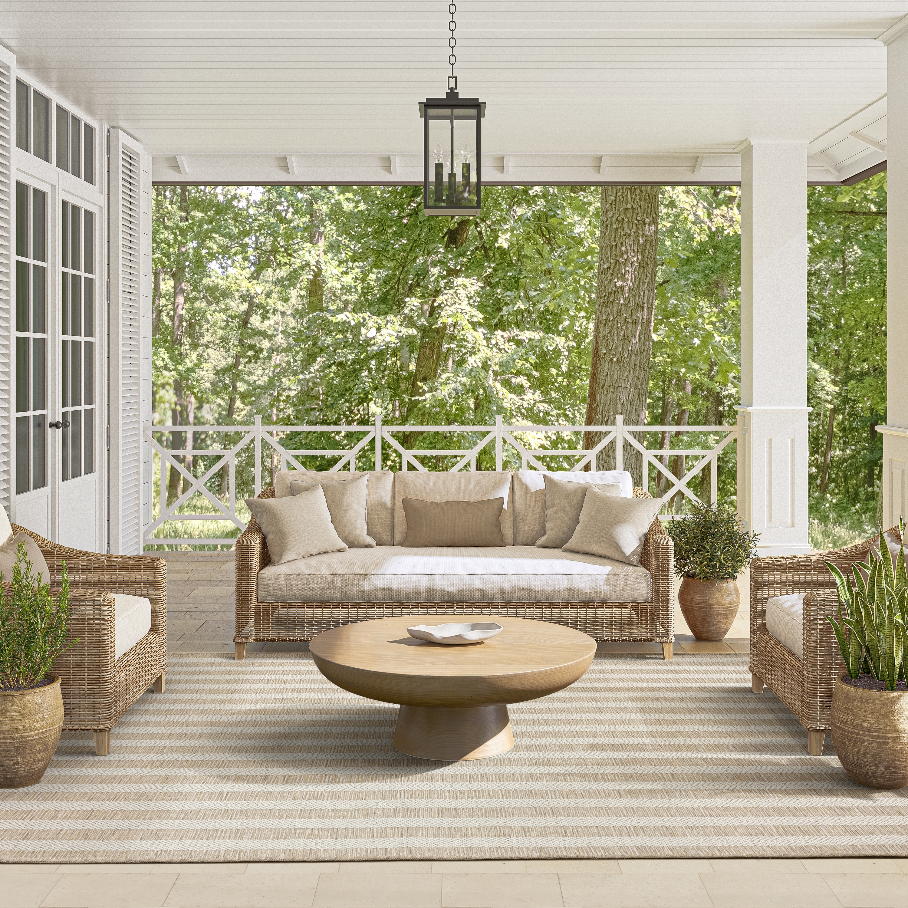 Abani OCE110A Striped Beige Brown Indoor/Outdoor Area Rug