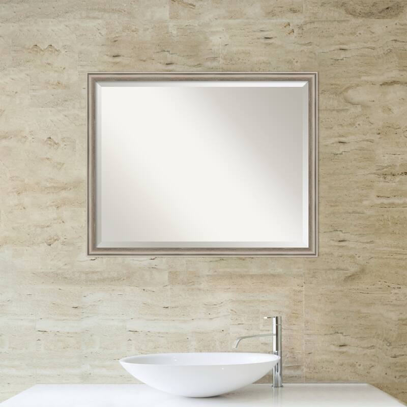 Salon Scoop Beveled Wood Framed Bathroom Vanity Wall Mirror