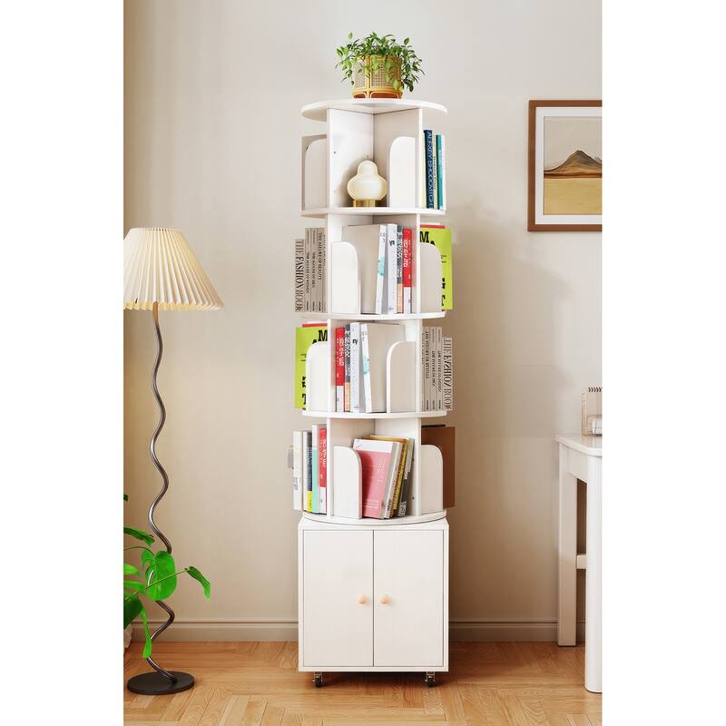 360° Rotating 5-Tier Bookshelf - Compact Corner Design with Storage Drawer for Bedroom/Living Room‌