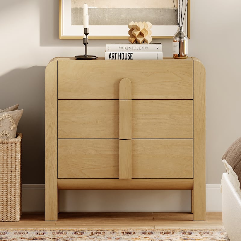 5 Pcs Wood Dresser and Nightstand Sets for Bedroom，Mid-Century Modern Bedroom Set with Curved Profile Design
