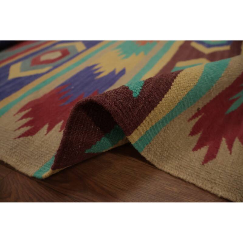Hand Woven Oriental 100% Wool Carpet Southwestern Tribal Multi-Colored Kilim Area Rug - 9' 8'' X 7' 10''
