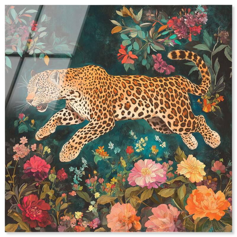 Tigers and Blooms Acrylic by Art Remedy, Ready to Hang - 16" x 16"