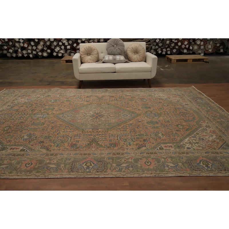 Hand Knotted Oriental 100% Wool Carpet Traditional Floral Oranges & Rust Tabriz Area Rug - 12' 6'' X 9' 1''