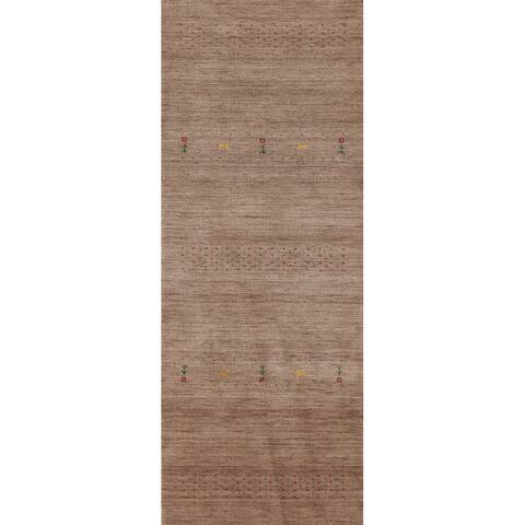 Brown Gabbeh Oriental Runner Rug Hand-knotted Wool Carpet - 2'7"x 7'8"