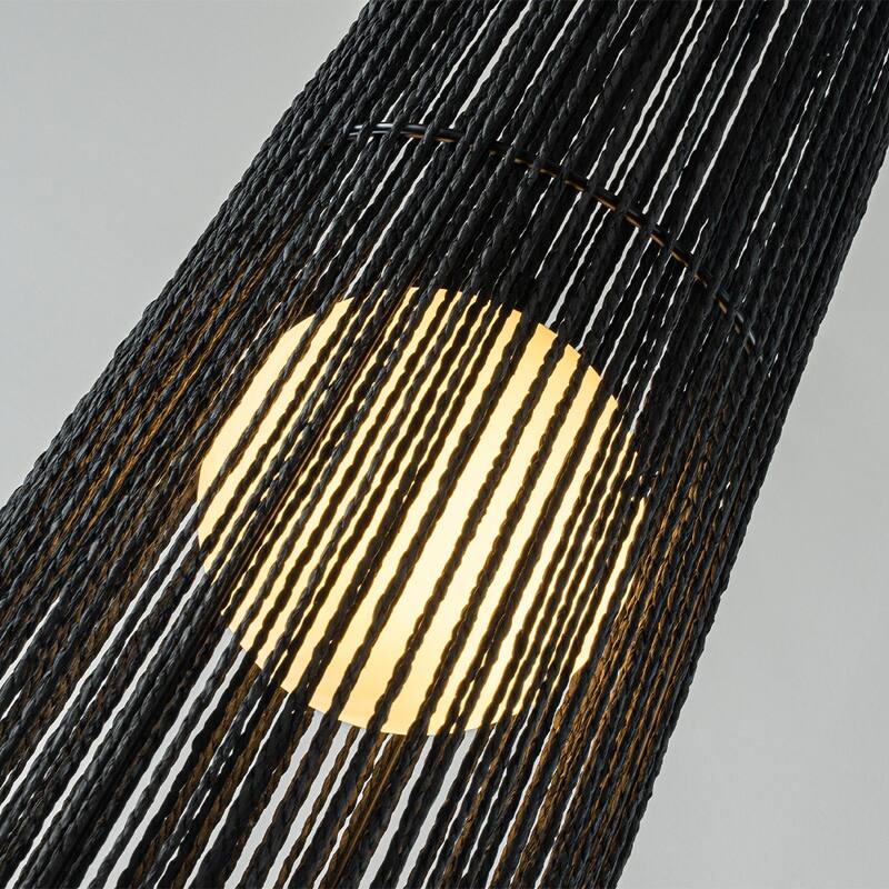 1-Light Modern Black Hand-Woven Rattan Chandelier Bubble Trasitional Cylinder Medium Natura Pendant Light For Bedroom
