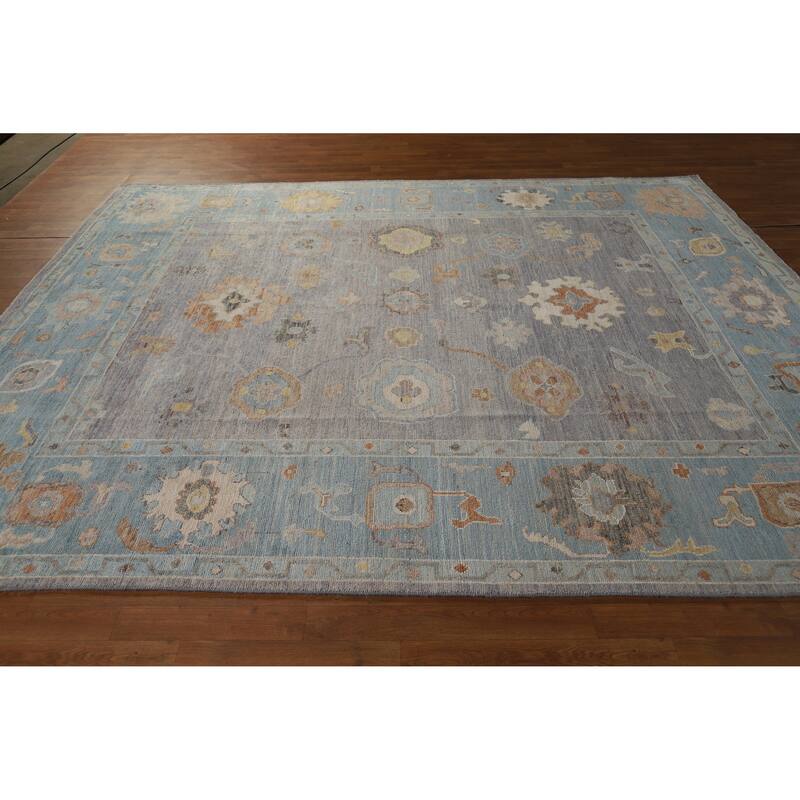 Hand Knotted Oriental 100% Wool Carpet Transitional All-Over Purples Oushak Area Rug - 9' 6'' X 8' 0''