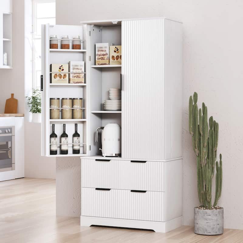 72" Pantry Storage Cabinet with Drawer, Freestanding Tall Cupboard Storage Cabinet, Kitchen Pantry with 8 Door Shelves