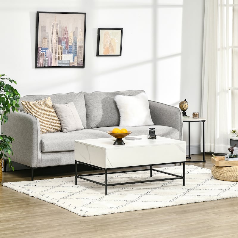 HOMCOM Lift Top Coffee Table with Hidden Storage Compartment and Steel Legs for Living Room
