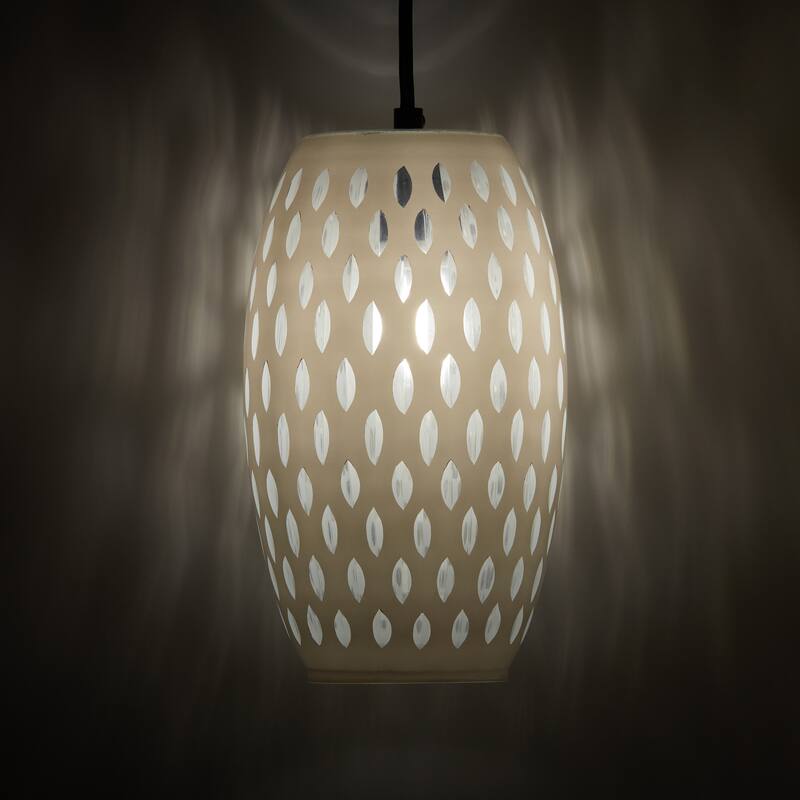 Adriana River of Goods Black Metal and White/Clear Glass 6-Inch Pendant Light with Adjustable Hanging Cord - 6" x 6" x 70.75"