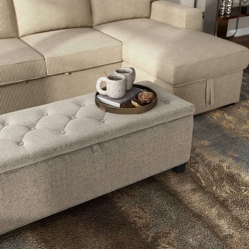 DH Basic Modern Brian 48-inch Rectangular Linen Storage Ottoman Bench by Denhour