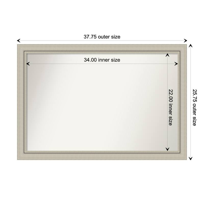 Romano Silver Narrow Framed Non-Beveled Custom Wall Mirror, Bathroom Vanity Mirror - Outer Size: 37.75 x 25.75