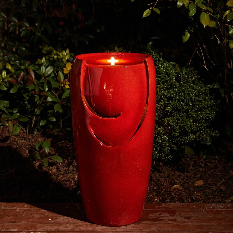 Glitzhome 30"H Oversized LED Ceramic Fountain - Red