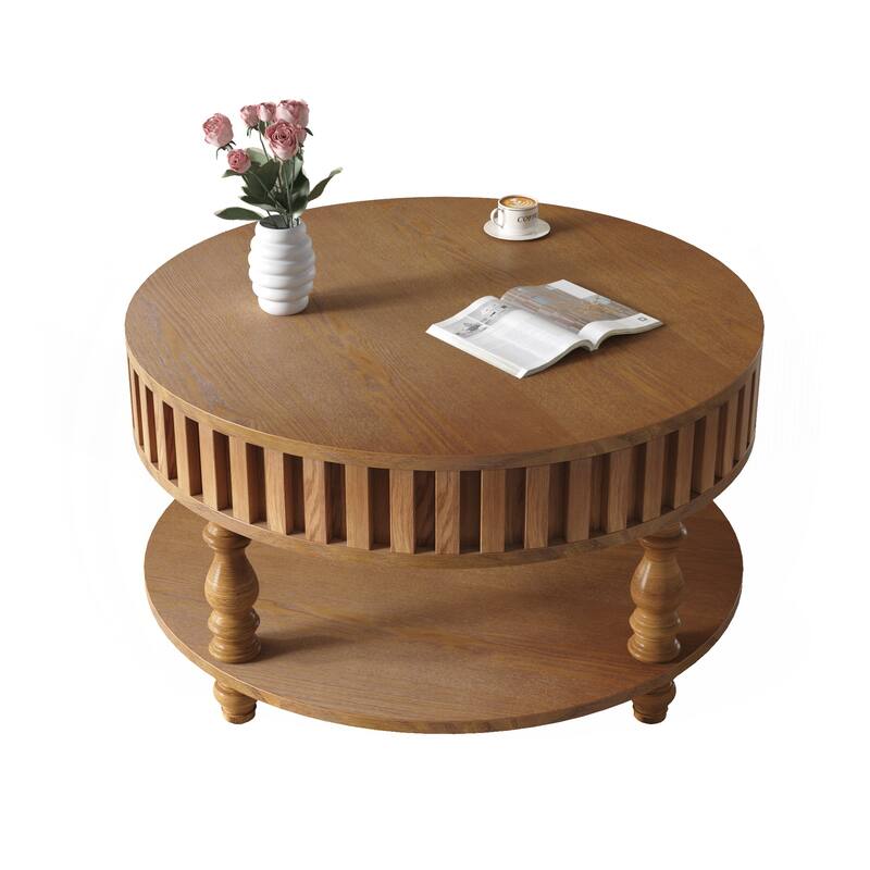 Farmhouse Fluted Coffee Table with Storage and Flip-Top Lids