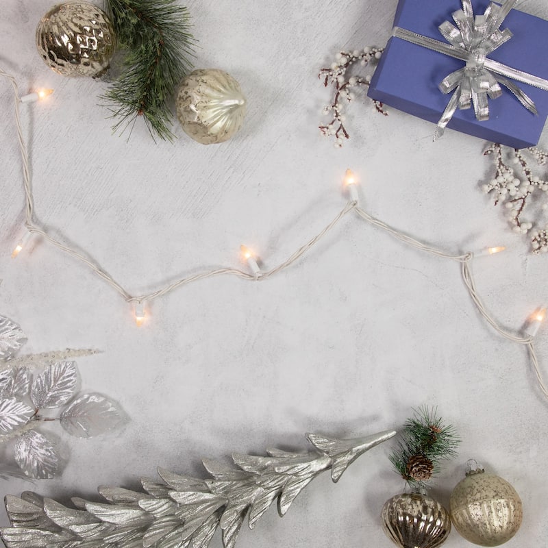 Mini Incandescent Christmas Lights - Frosted Clear - 49.5' White Wire - 100ct