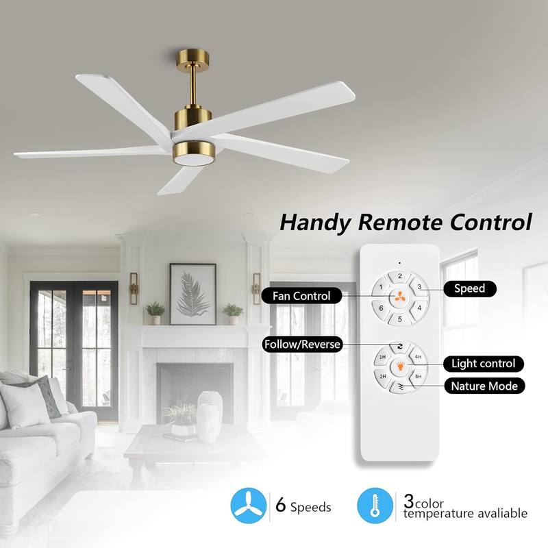 72" Gold Aero Blade Ceiling Fan with LED Light and Remote - 72"D x 72"W x 21"H