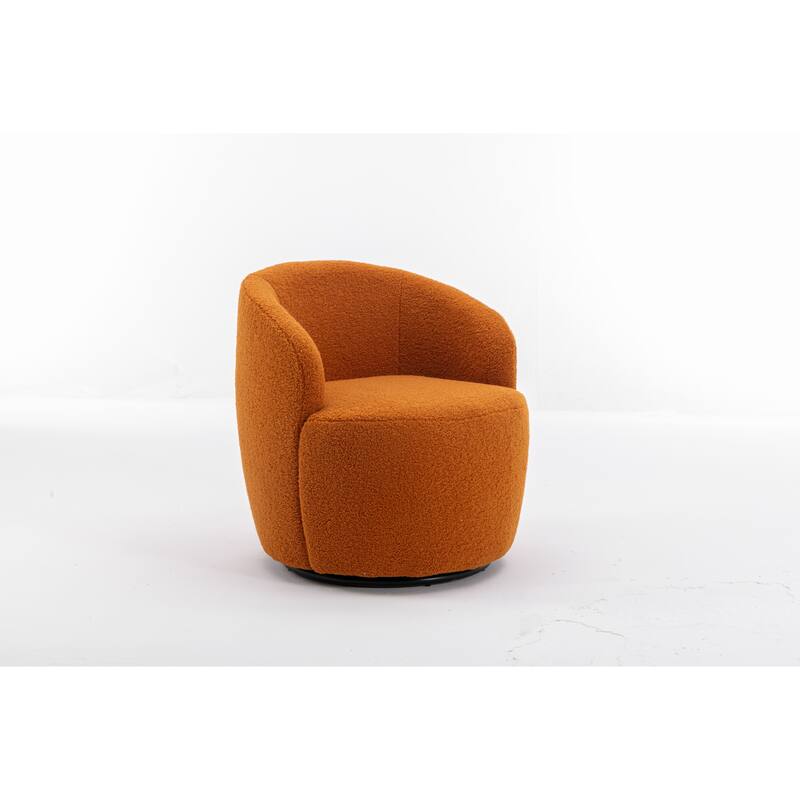 Wool Swivel Barrel Chair with 360° Rotation & Metal Base