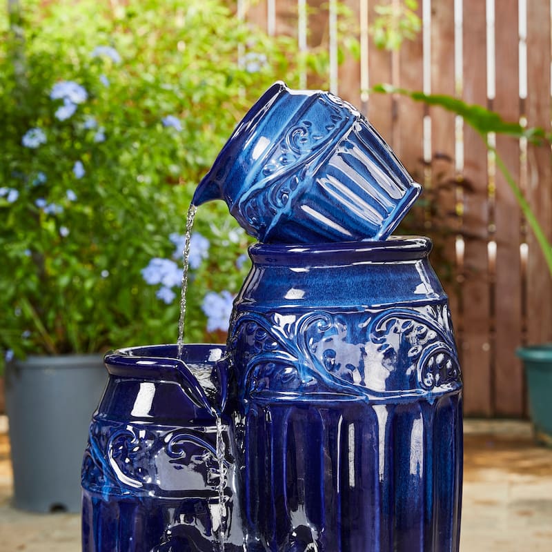 Glitzhome 27"H/35"H 3-Tier or 4-Tier Embossed Pattern LED Ceramic Pots Fountain