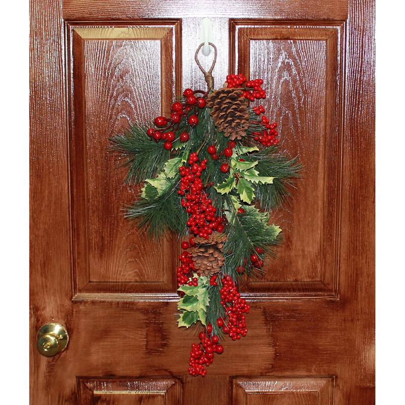 28" Waterproof Holly Pine Berry Teardrop - Multicolor