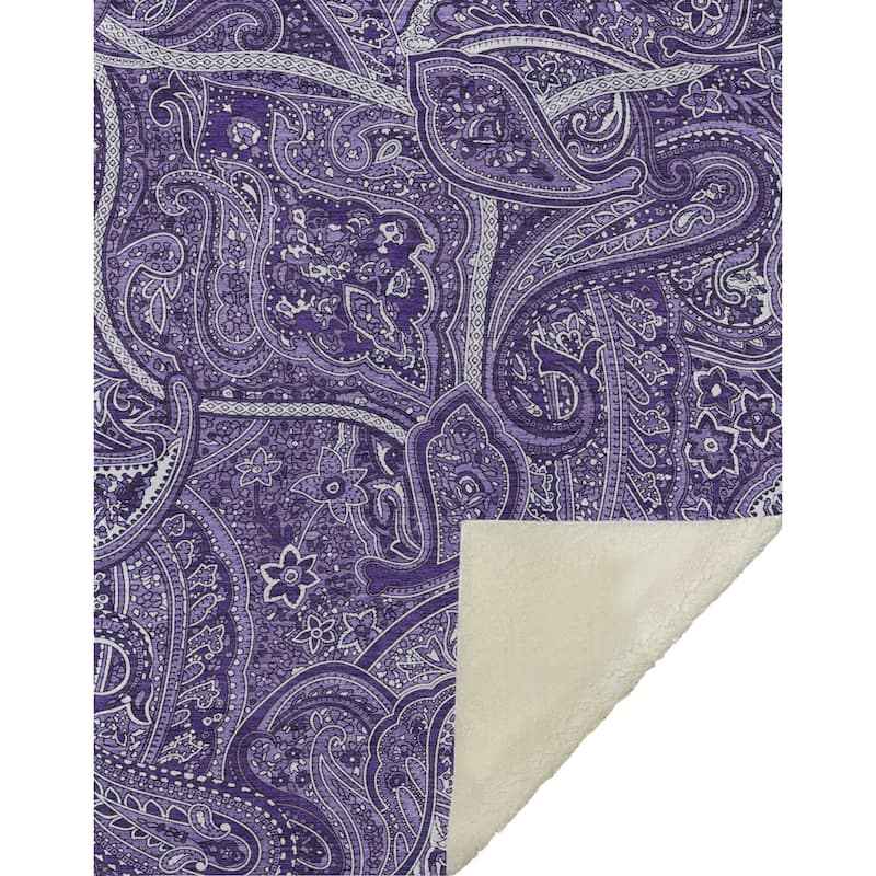 Premium Machine Washable Modern Paisley Sherpa Throw Blanket