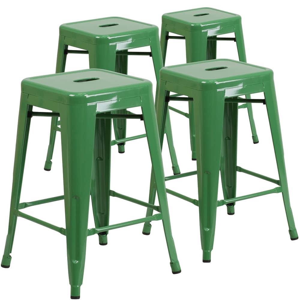 4 Pack 24"H Backless Metal Indoor-Outdoor Counter Height Stool w/Square Seat